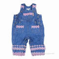 Baby Jeans Overall with Pink Embroidery Decoration on the Leg and Pocket